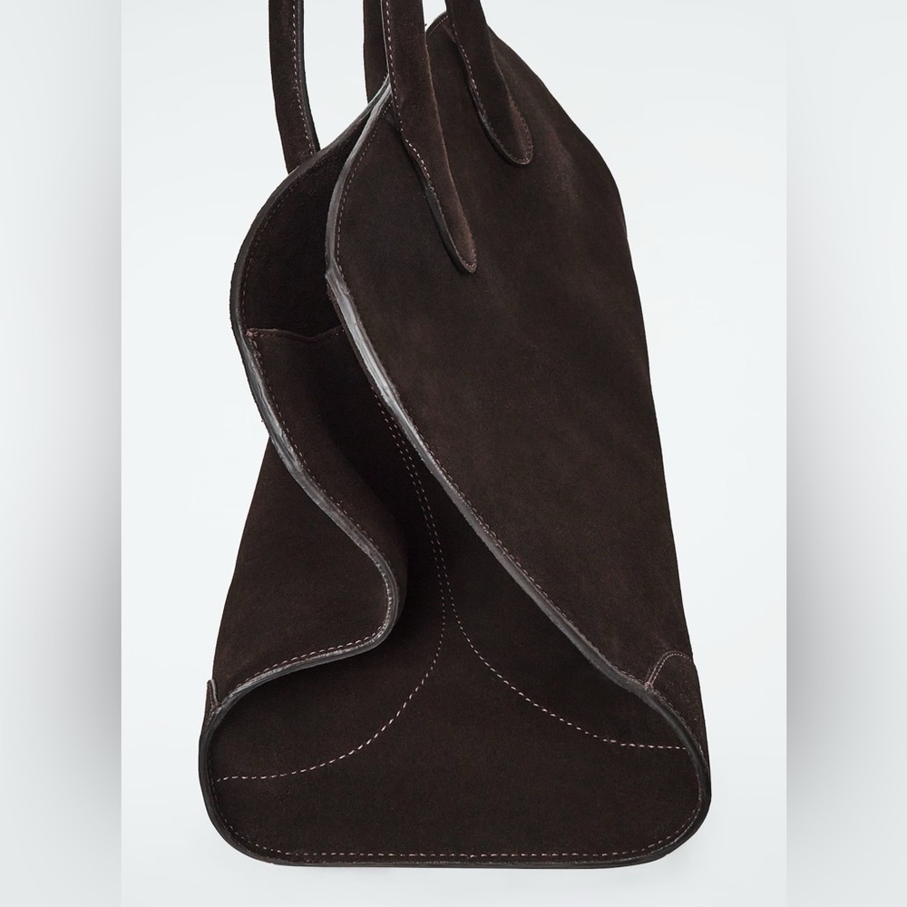 NWT COS Studio Bowling Bag Tote in Dark Brown Suede - Picture 4 of 11